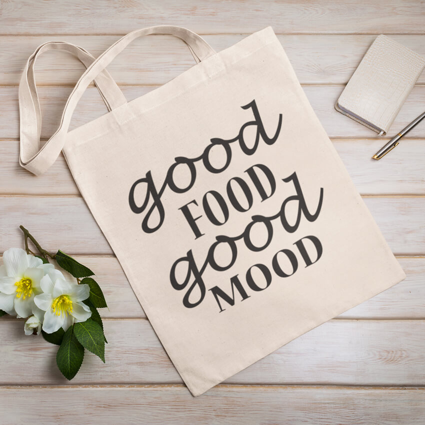 еко чанта good food good mood памучна торбичка за пазар
