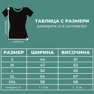 таблица с размери дамска тениска inamood bg