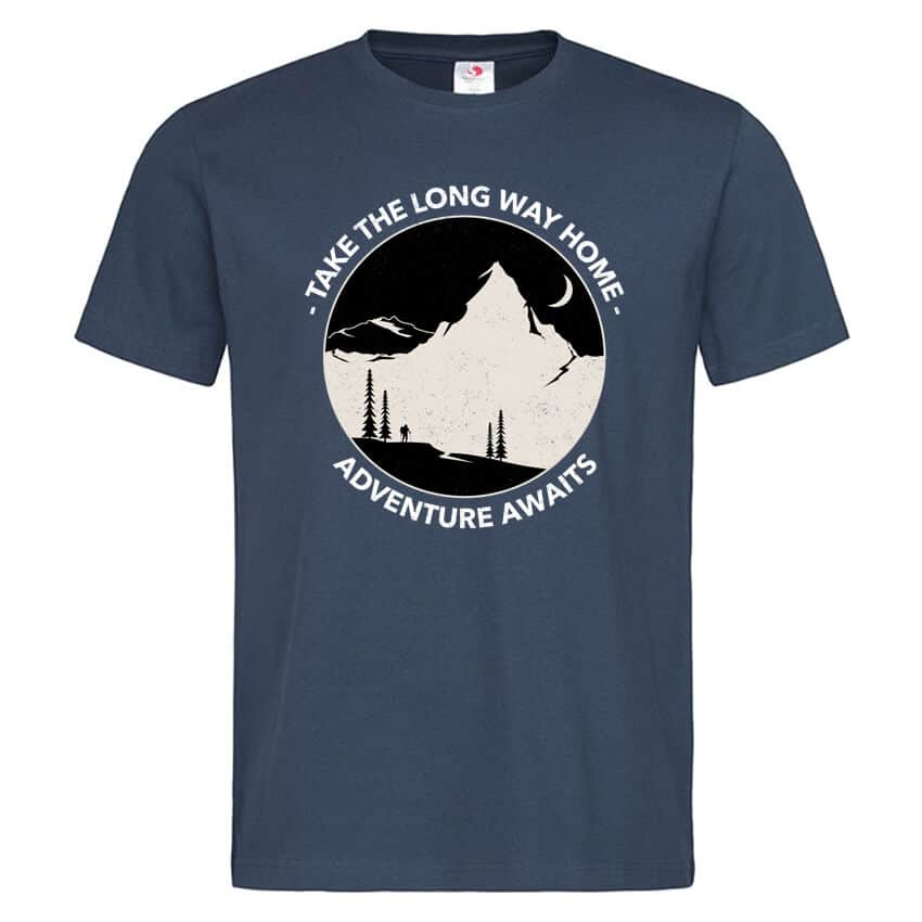 мъжка тениска с щампа за планина adventure awaits
