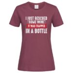 дамска тениска с надпис wine in a bottle