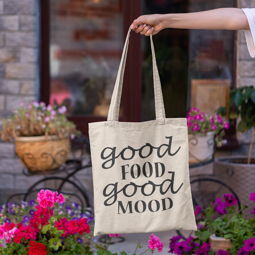 еко чанта good food good mood памучна торбичка за пазар