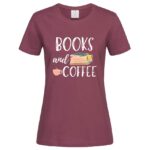 дамска тениска с надпис books and coffee