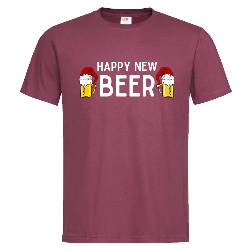 мъжка тениска с надпис happy new beer коледни тениски
