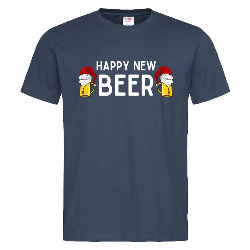 мъжка тениска с надпис happy new beer коледни тениски