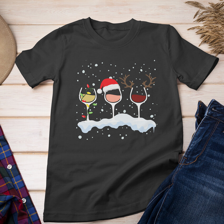 дамска тениска с щампа christmas wine inamood bg