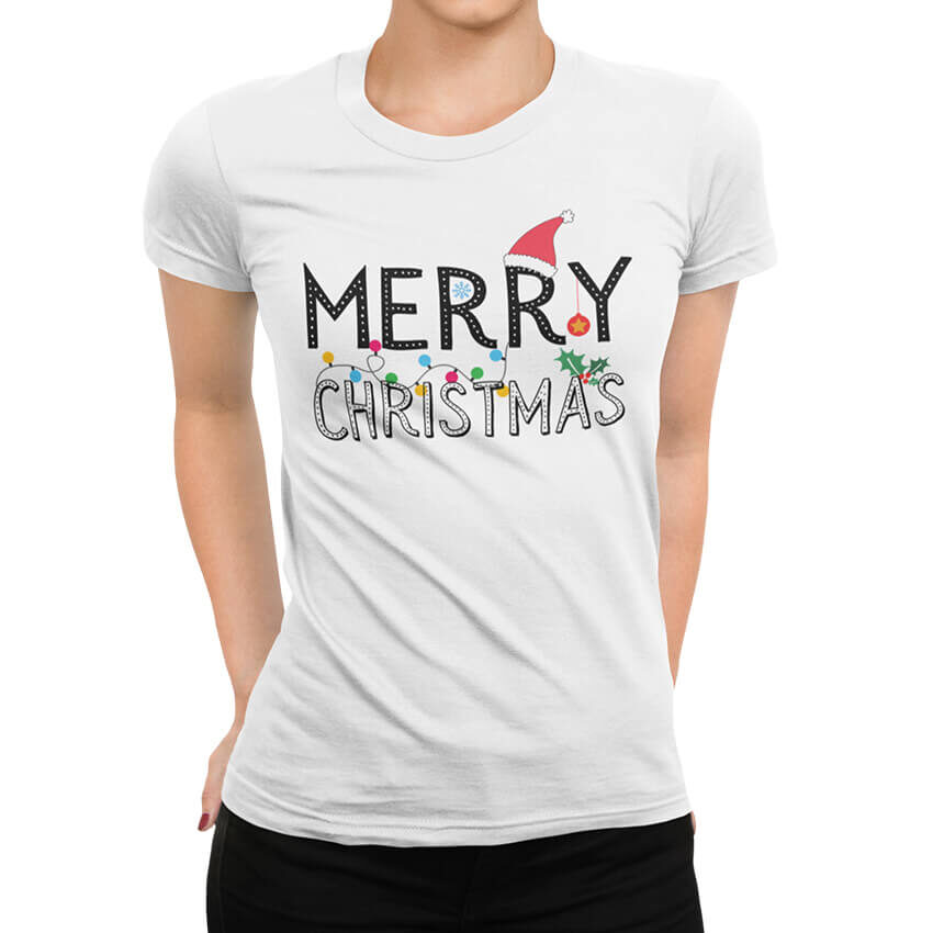 дамска тениска с щампа merry christmas inamood bg