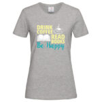 тениска с надпис coffee and books inamood bg