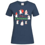 дамска тениска с коледна щампа lovely meowy christmas