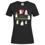 дамска тениска с коледна щампа lovely meowy christmas