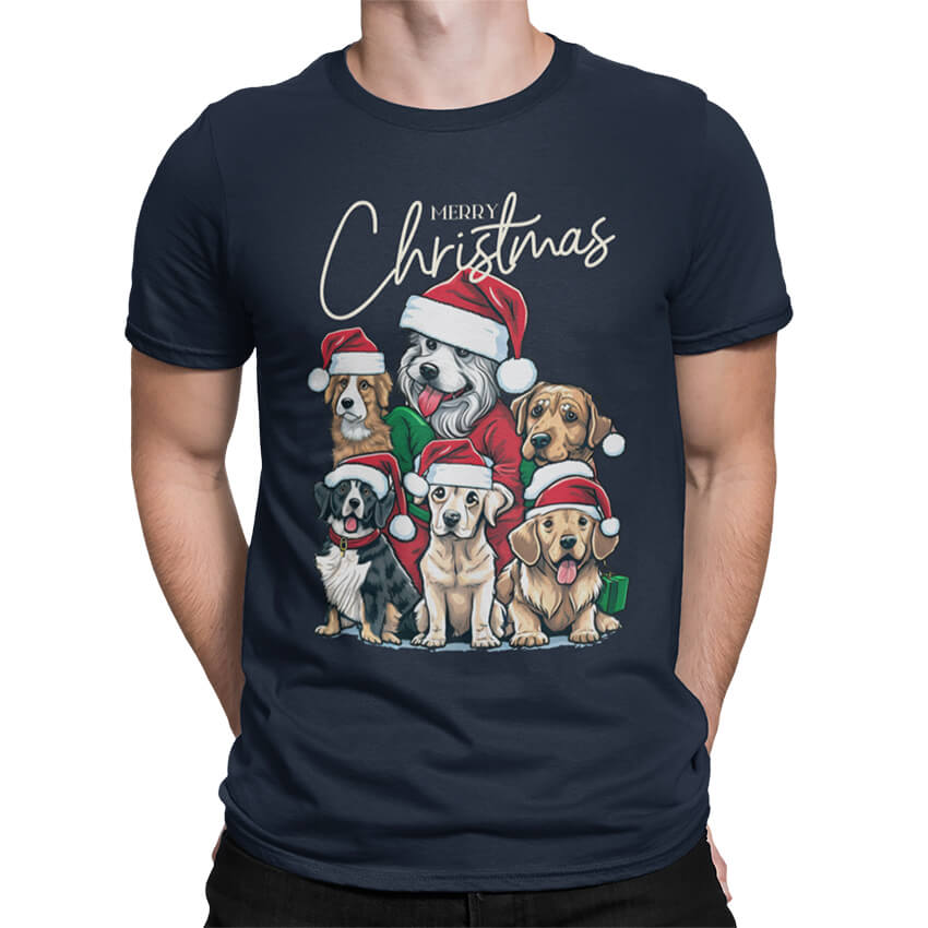 мъжка коледна тениска с щампа christmas dogs