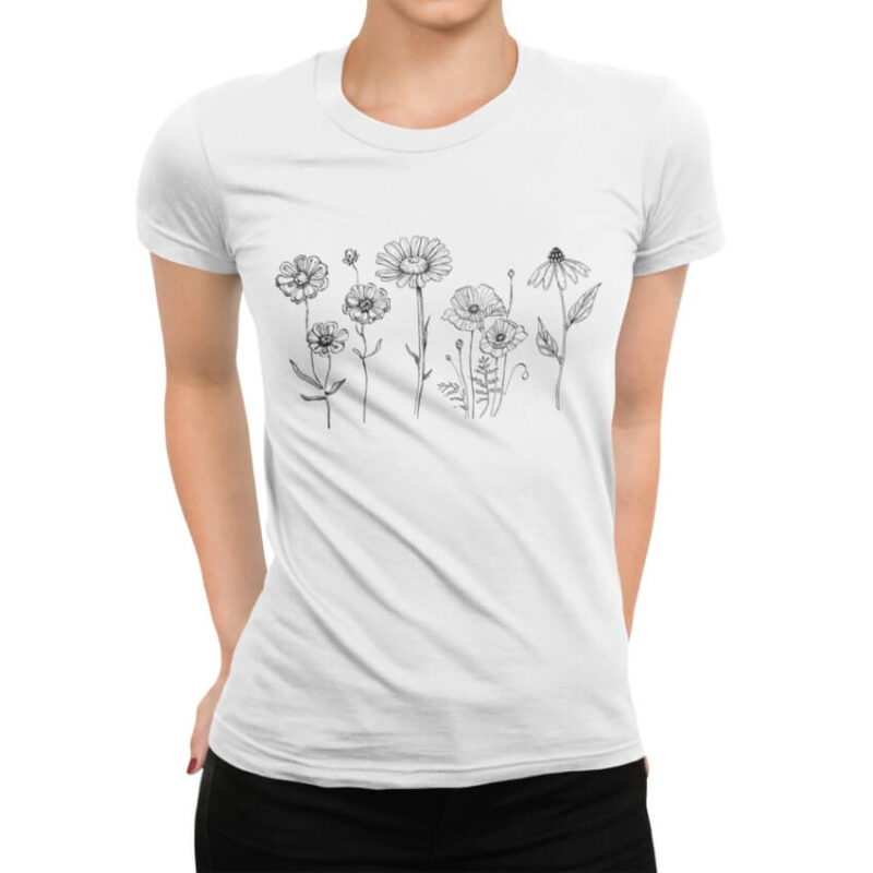 дамска тениска с щампа wildflowers minimalista