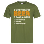 мъжка тениска с надпис 3 days of beer цвят бял войнишко зелен