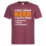 мъжка тениска с надпис 3 days of beer цвят бордо