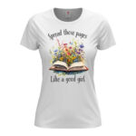 дамска тениска с надпис spread those pages