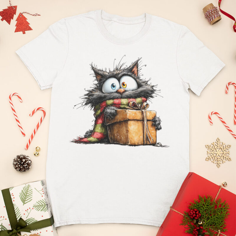 коледна тениска коте коледен подарък